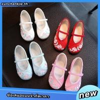 ราคา รองเท้าเต้นรํา ส้นเตี้ย ปักลายดอกไม้ สไตล์จีน สําหรับเด็กผู้หญิง 029 (27864044947)