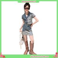 ราคา เสื้อผ้าเด็กผู้หญิงเสื้อเชิ้ตยีนส์แขนสั้นฤดูร้อน ชุดกระโปรงผ้ายีนส์ชุดสองชิ้น 3 13 ปี คิวคิว (47102263953)