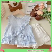 ราคา หมีผู้นําสาวสูท2024ฤดูร้อนใหม่หญิงทารกเกาหลีเสื้อลายสก๊อตแขนกุด กางเกงขาสั้น2ชิ้นชุดสําหรับ1 6ปี (26828056047)