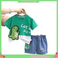 ราคา ใหม่ ชุดวอร์ม เสื้อยืด ผ้าฝ้าย ลายการ์ตูนไดโนเสาร์ และกางเกงขาสั้น แฟชั่นฤดูร้อน สําหรับเด็กผู้ชาย และเด็กผู้หญิง 2 ชิ้น ต่อชุด (47600281663)