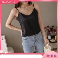 ราคา เสื้อสายเดี่ยวแฟชั่น เสื้อสายเดี่ยวมีฟองน้ํา เสื้อกล้ามสายเดี่ยวขนาดเล็กชุดสูทใส่ด้านในใส่ด้านนอกสำหรับฤดูร้อนเสื้อตัวในไซส์ใหญ่ผ้าไหมน้ำแข็งหลังสวยคอวีแขนกุด (57102257656)