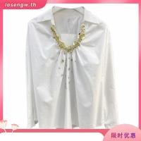 ราคา พร้อมส่ง รุ่น GMGTL คอตตอนปักเลื่อม20 เสื้อเชิ้ตแขนยาว ผ้าคอตตอน สีขาว สีดำ สีฟ้า ทรงเสื้อคอปก ดีเทลปักเลื่อมสีทองใส (51351766835)