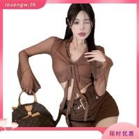 ราคา Hannie เสื้อยืด แขนยาว ผ้าตาข่ายไมโครซีทรู คอปก แต่งระบาย แฟชั่นสําหรับผู้หญิง (48750229372)