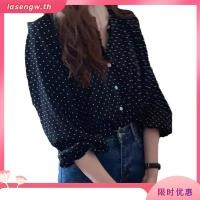 ราคา miss th เสื้อเชิ้ตผู้หญิงลายจุด สไตล์ฝรั่งเศสและ แฟชั่น เสื้อทำงานเกาหลี เสื้อเชิ้ตแขนยาวสีดํา (46450148693)