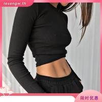 ราคา เสื้อครอปท็อปลําลอง คอกลม แขนยาว แบบเข้ารูป สีขาว สีดํา แฟชั่นฤดูใบไม้ผลิ สําหรับสตรี (44123888326)