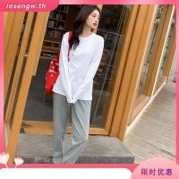 ราคา เสื้อยืดแขนยาวสาวอวบ เสื้อยืดผู้หญิง เสื้อยืดแขนยาวสีขาวผ้าคอตตอนแท้สามเข็ม300g เสื้อตัวในคอกลมแมทช์ลุคง่ายไซส์ใหญ่ทรงหลวมสำหรับผู้หญิงฤดูใบไม้ร่วงและฤดูหนาว (43920842769)