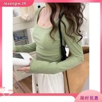 ราคา 59219 เสื้อยืดแขนยาว ผ้าฝ้าย คอสี่เหลี่ยม เข้ารูป (40270476563)