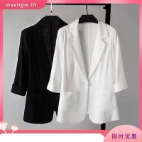 ราคา เสื้อแจ็กเก็ตสูทลําลอง ผ้าลินิน แบบบาง เข้ารูป ขนาดใหญ่ สีพื้น สไตล์เกาหลี สําหรับผู้หญิง เวอร์ชั่นเกาหลีของผ้าลินินสีธรรมดาบางแจ็คเก็ตสูทขนาดใหญ่ผู้หญิงลำลองสลิมสลิมสามในสี่แขนสีข (29769363660)