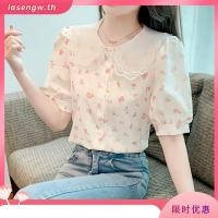 ราคา เสื้อเชิ้ตแขนสั้น คอตุ๊กตา ผ้าชีฟอง ลายดอกไม้ แต่งลูกไม้ แฟชั่นฤดูร้อน สําหรับผู้หญิง (28511321671)