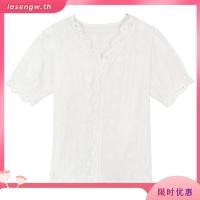 ราคา ลูกไม้แขน โวลต์ คอโคมไฟลูกไม้สีขาวเสื้อผู้หญิงสีขาวป่า สุด ๆ นางฟ้า เสื้อยืด (45202021507)