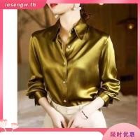 ราคา 3602E เสื้อเชิ้ตแขนยาวสำหรับสุภาพสตรี ผ้าซาติน สีทึบ ชุดทำงาน (29771813862)