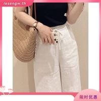 ราคา MIBU กางเกงขากว้างลําลอง ผ้าฝ้าย และผ้าลินิน แบบบาง เอวสูง ทรงหลวม สีขาว แฟชั่นฤดูร้อน สําหรับสตรี (27073566904)
