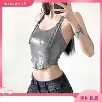 ราคา Cutenew เสื้อครอปท็อป แขนกุด มีฮู้ด สีเมทัลลิก สีเงิน เปิดหลัง สไตล์สตรีท เหมาะกับฤดูร้อน สําหรับผู้หญิง 2024 Y2K (29165461295)