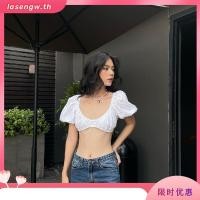 ราคา Rerosa เสื้อกล้าม แขนสั้น คอยู ผ้าถักโครเชต์ สไตล์ฝรั่งเศส สําหรับผู้หญิง (44314943216)