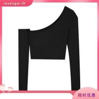 ราคา เสื้อครอปท็อปแขนยาว ทรงไม่สมมาตร สีพื้น สไตล์เกาหลี สําหรับผู้หญิง (51952340808)