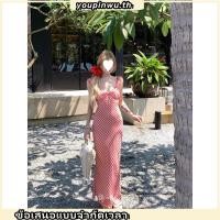 ราคา Xyzkuli ลายสก๊อตสีแดงคอวีชุดแขวนหญิงฤดูร้อนวันหยุดแคบ เอว Fishtail กระโปรงยาวหวานเผ็ด Slimmer ดูสะโพก (27092820110)