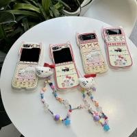 ราคา เคสโทรศัพท์แบบพับได้สําหรับ Samsung Galaxy Z Flip6 Flip5 Flip4 Flip3 หูแมวทาสีลายเสือดาวน่ารักโบว์เค้ก KT ตุ๊กตามือเชือกเคสโทรศัพท์ TPU นุ่ม (29515733575)