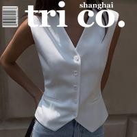 ราคา เสื้อสูทคอวีสไตล์วินเทจผู้หญิงสีดํา ขาวเสื้อกั๊กเสื้อกล้ามแขนกุดผู้หญิงเสื้อกล้ามแขนกุด (19684299800)