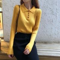 ราคา Button temperament short sweater for women in spring and autumn polo neck sweater top gentle style (28671425056)