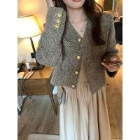 ราคา Coat for women retro tweed knitted cardigan design niche short and all matching top (26320139570)