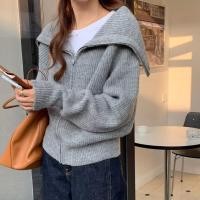 ราคา Thick sweater zipper solid color coat for women in autumn and winter lazy knitted cardigan (25488453176)