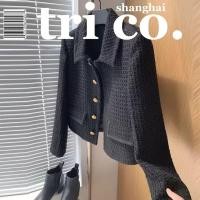 ราคา Women s coat 2024 Spring and Autumn new black short high fashion tweed coat cropped jacket woman (23983858581)