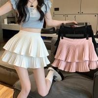 ราคา Short skirt high waist white slimming pleated skirt women s summer new style simple daily half length skirt (26751811573)