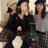 ราคา 2024 autumn and winter new V neck cardigan knitted sweater for women s design top (28321416365)