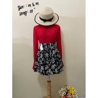 ราคา เซสเสื้อสีแดงแขนยาวกระโปรงสม็อคเอวสูงลายดอก (6677142362)