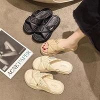 ราคา รองเท้าผู้หญิงของแท้มาใหม่ล่าสุดรองเท้าแตะแบบสายแต่งสายไขว้ สีพื้น มี 3 สี รองเท้าแตะแฟชั่นแบบสวมติดสัญลักษณ์ด้านข้างสี (22577144313)