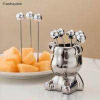 ราคา Flashquick 6 ชิ้นส้อมขนมหวานสแตนเลสพร้อมโถเก็บหมีน่ารักเครื่องครัวสําหรับปาร์ตี้ ting ขนมหวานผลไม้ดองสลัดผลไม้ Nice (52900824179)