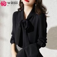 ราคา WITTII เสื้อเชิ้ตแขนยาวผ้าชีฟองเข้ารูป สไตล์การทำงานสีทึบ (57351605560)