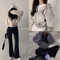 ราคา เสื้อแจ็กเก็ตครอป ทรงหลวม แขนยาว มีฮู้ด สีพื้นเรียบๆ (25812373097)