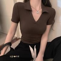 ราคา เสื้อยืดรัดรูปผู้หญิง แฟชั่นใหม่ คอวีเกาหลี (29985780672)