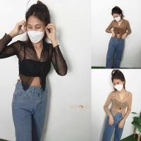 ราคา เสื้อครอปคอปก ซีทรู เสื้อไปทะเล ครอปรัดรูป (19087016685)