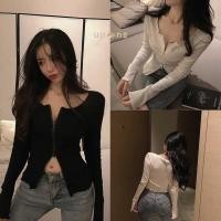 ราคา เสื้อครอปแขนยาว โชว์เอวเบาๆ แต่งซิปหน้าใช้งานได้จริง สไตล์เกาหลีน่ารักๆ (25410383124)