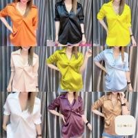 ราคา เสื้อเชิ้ตแขนยาว ผ้าซาติน สีพื้น สำหรับผู้หญิง วินเทจ (23688383469)