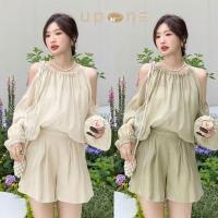 ราคา เสื้อเเฟชั่นผู้หญิงผ้าชีฟอง ชุดเซ็ทเเฟชั่นสุดสวย ชุดเซ็ทงานเสื้อปาดไหล่ ผ้าชีฟอง ร้านในไทยมีโปรโมชั่น (21165935210)