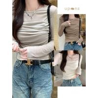 ราคา เสื้อยืดแขนยาว สวมใส่ลุคเรียบหรู ทรงเข้ารูป พับจีบหน้าเก๋ (43068176409)