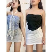 ราคา ชุดเซ็ตแฟชั่นใหม่ เสื้อเกาะอกผูกโบว์ กระโปรงทรงเอวสูง ลุคเซ็กซี่ (54650717985)
