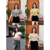 ราคา เสื้อครอปแขนสั้นผูกโบว์ เสื้อแขนสั้น สวยเรียบง่าย (54601862209)