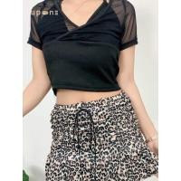 ราคา ชุดเซ็ต สวมใส่สบาย เสื้อซีทรูแขนสั้น กระโปรงลายเสือแฟชั่น (46600989986)