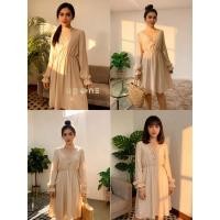 ราคา ชุดเดรสเบจแขนยาวปักลายสวยงาม สไตล์ฝรั่งเศสสวมใส่สบาย เหมาะกับการใส่ในวันสบายๆ (44701435886)