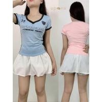 ราคา ชุดเซ็ตแฟชั่นแนวหวาน เสื้อยืด กระโปรงจีบสีพาสเทล (43721390688)