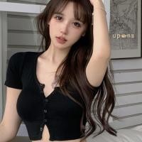 ราคา เสื้อครอปคอวีสีพื้น ทรงสั้น ทรงผอมเซ็กซี่ (41406679558)