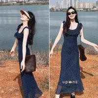 ราคา เดรสยาวแฟชั่นฝรั่งเศส กระโปรงระบาย ใส่สบาย (41308565594)