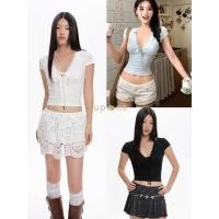 ราคา เสื้อครอปแขนสั้น ผ้าลูกไม้ สไตล์ฝรั่งเศส สวยเซ็กซี่ (41023873095)