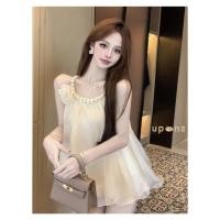 ราคา เสื้อสายเดี่ยวดอกไม้ คอคล้องหรูหรา ผ้าชีฟองพริ้วสวย (40563516103)