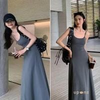 ราคา เดรสแฟชั่นยุโรป สายเดี่ยว สีดำ แหวกขา (29386848710)