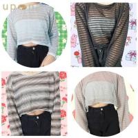 ราคา พร้อมส่ง เสื้อครอปแขนยาว ลายทาง เสื้อซีทรู (29351224691)